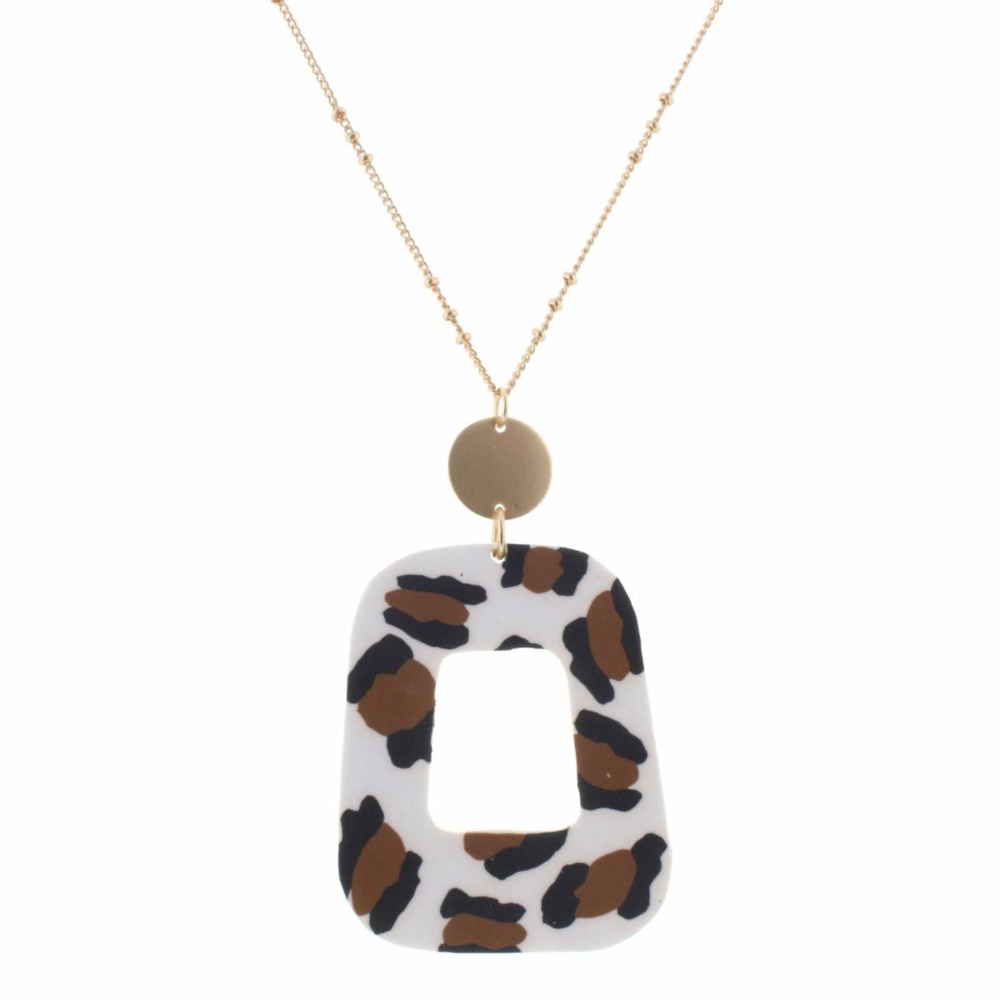 30" Polymer Leopard Open Rectangle Necklace, 3" Ext