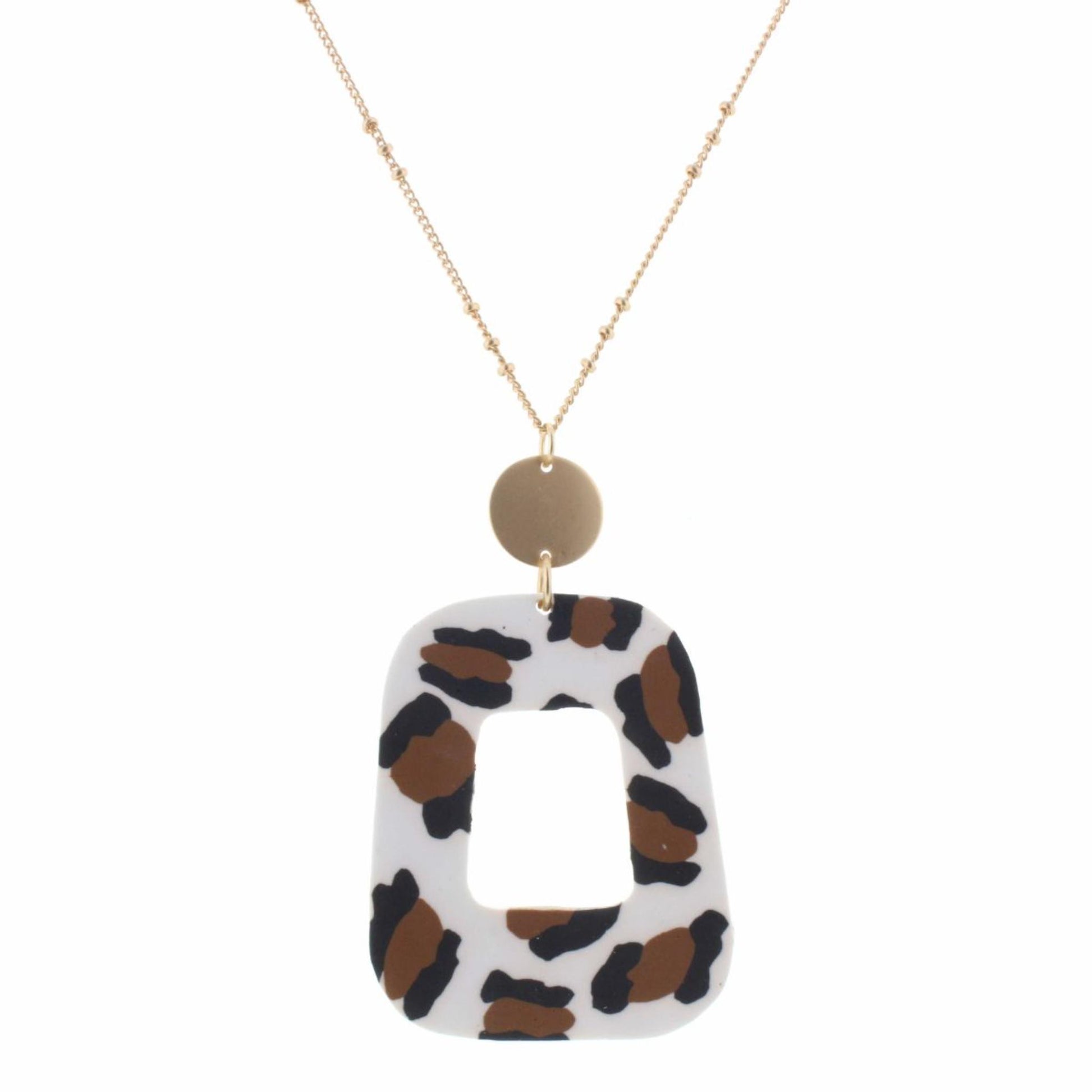 30" Polymer Leopard Open Rectangle Necklace, 3" Ext