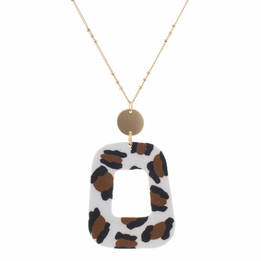 30" Polymer Leopard Open Rectangle Necklace, 3" Ext