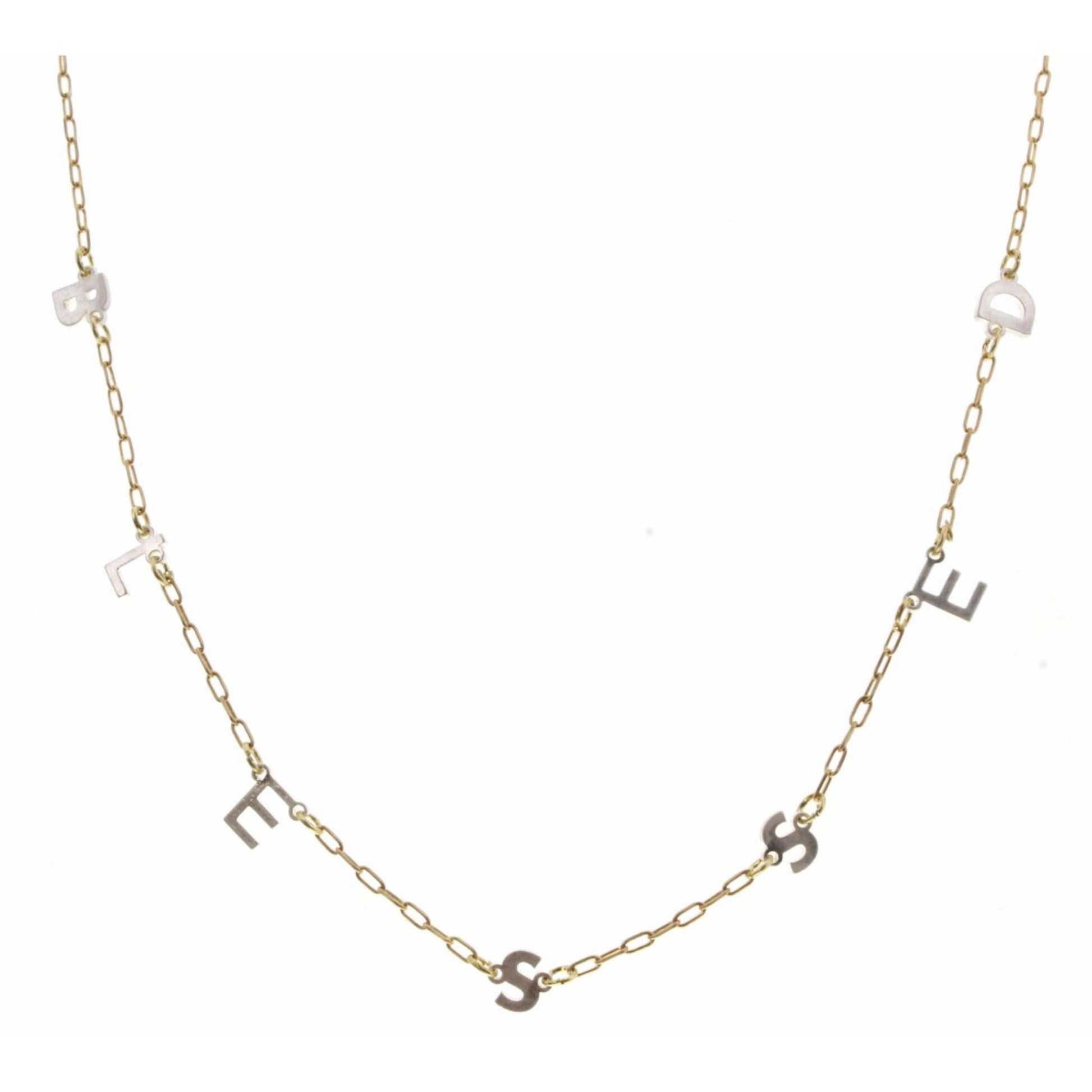 16" Silver "Blessed" Lettter Station, Gold Chain Necklace, 3" Ext