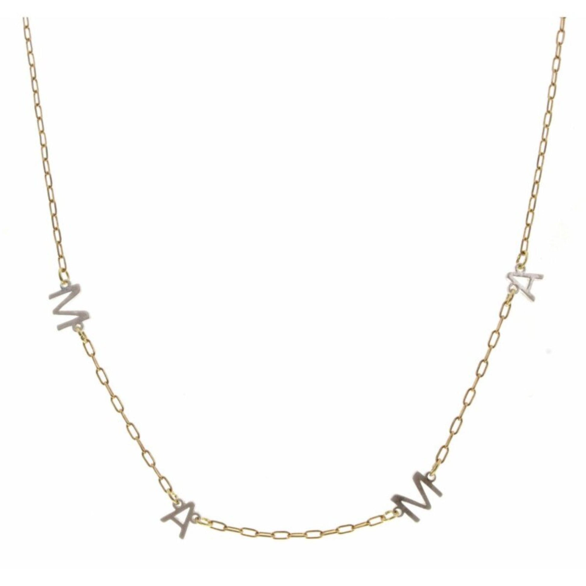 16" Silver "Mama" Letter Station, Gold Chain Necklace, 3" Ext