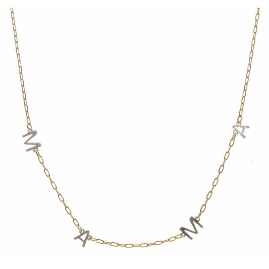 16" Silver "Mama" Letter Station, Gold Chain Necklace, 3" Ext