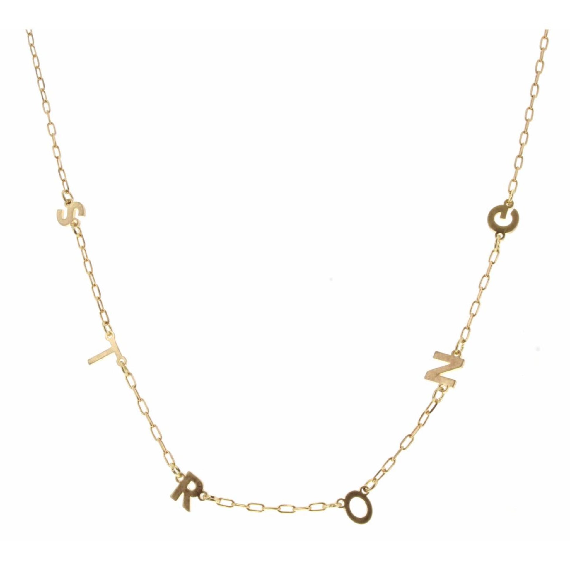 16" Gold "Strong" Letter Station, Gold Chain Necklace, 3" Ext