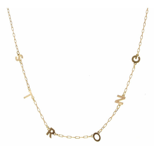 16" Gold "Strong" Letter Station, Gold Chain Necklace, 3" Ext