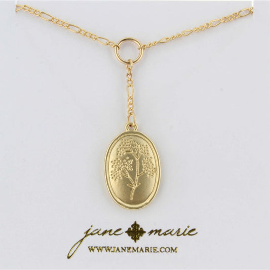 16" Gold Chain Lariat, Gold Dandelion Charm Necklace, 2" Ext
