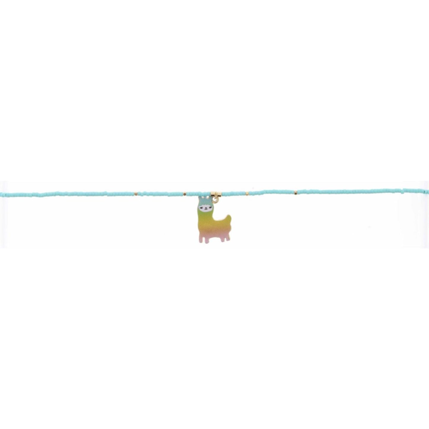 Kids 12" Turquoise Seed Bead with Llama Charm Necklace, 2" Ext