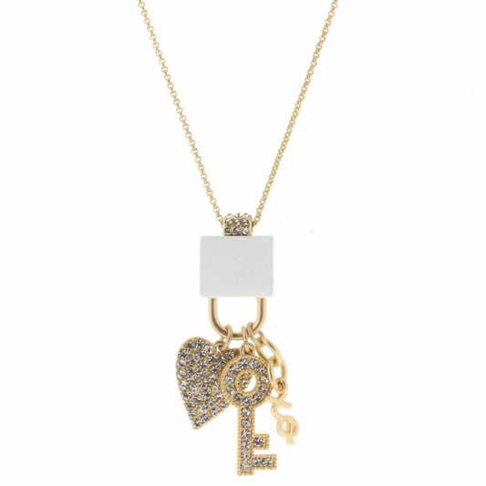 Kids White Lock with Crystal Heart, Key, "XO" Charms Necklace, 2" Ext
