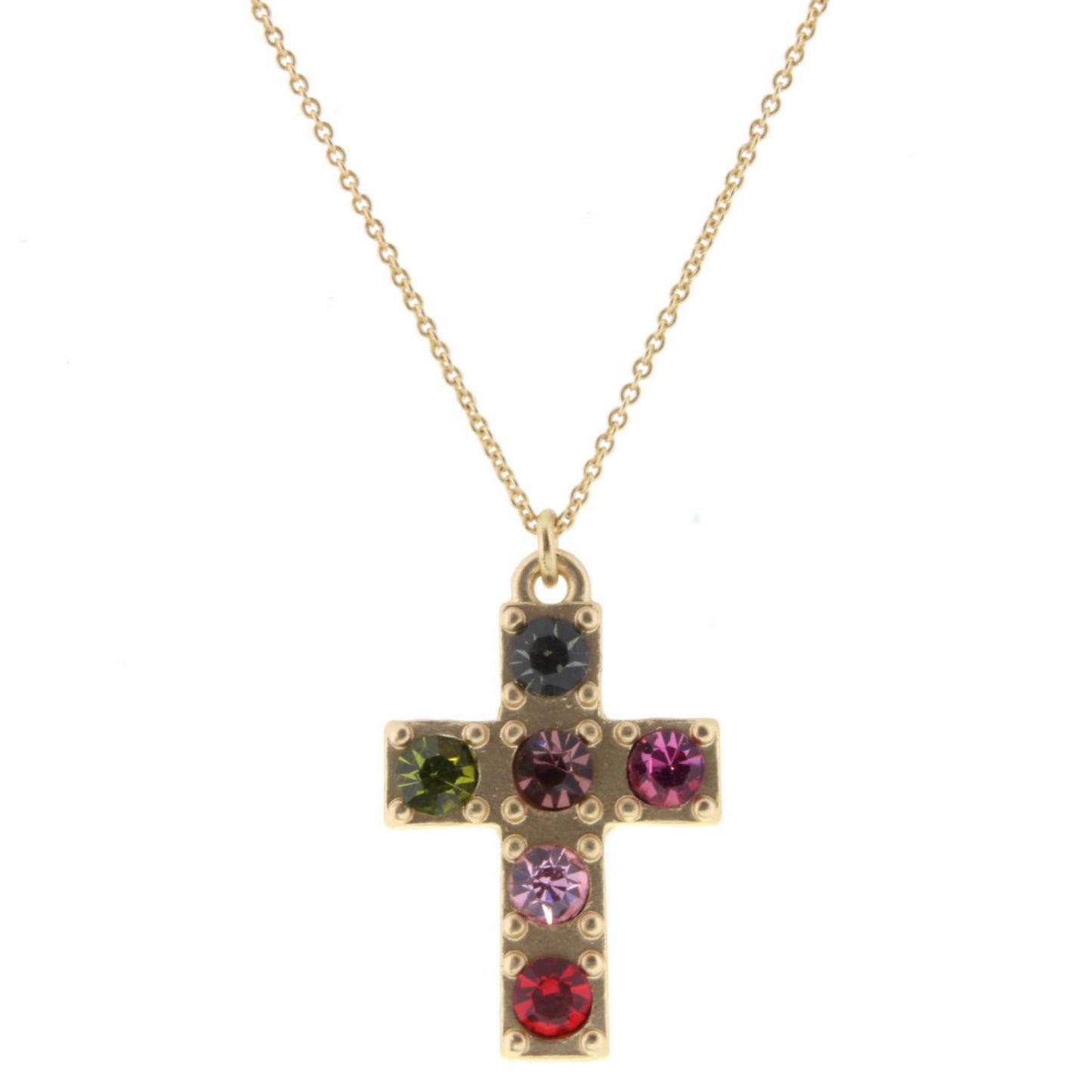Kids 14" Multi Rhinestone Cross Necklace, 2" Ext