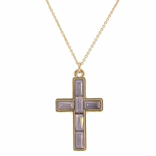 Kids 14" Pink Rhinestone Cross Necklace, 2" Ext