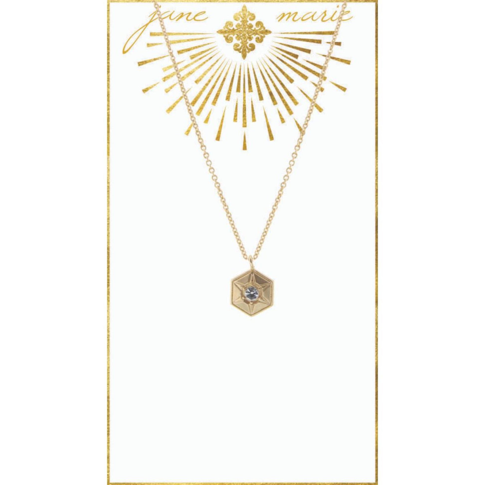 16" Gold Hexagon with Starburst on Gold Chain Necklace, 3" Ext