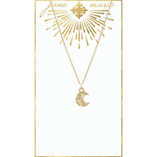 16" Gold Moon with Rays on Gold Chain Necklace, 3" Ext