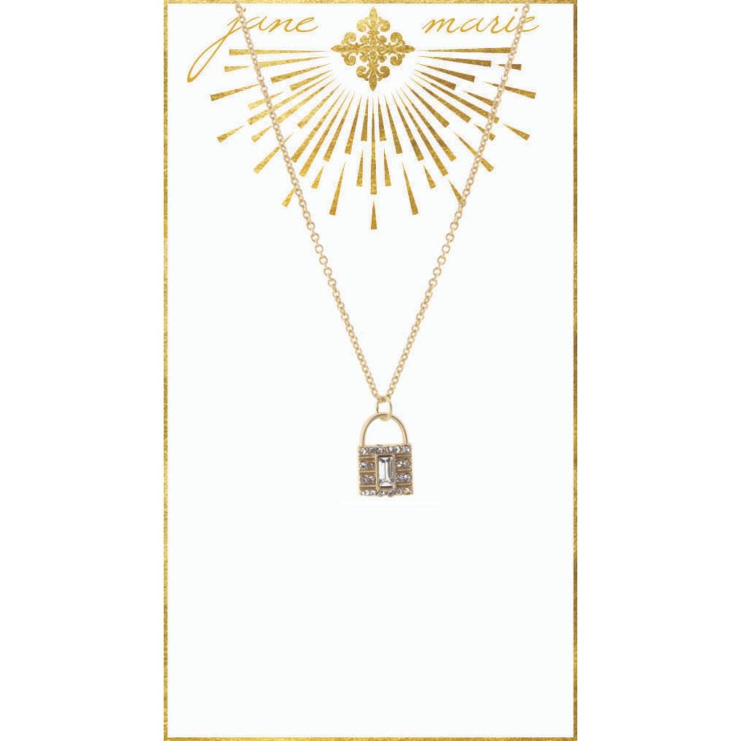 16" Gold Padlock with Clear Rhinestones on Gold Chain Necklace, 3" Ext