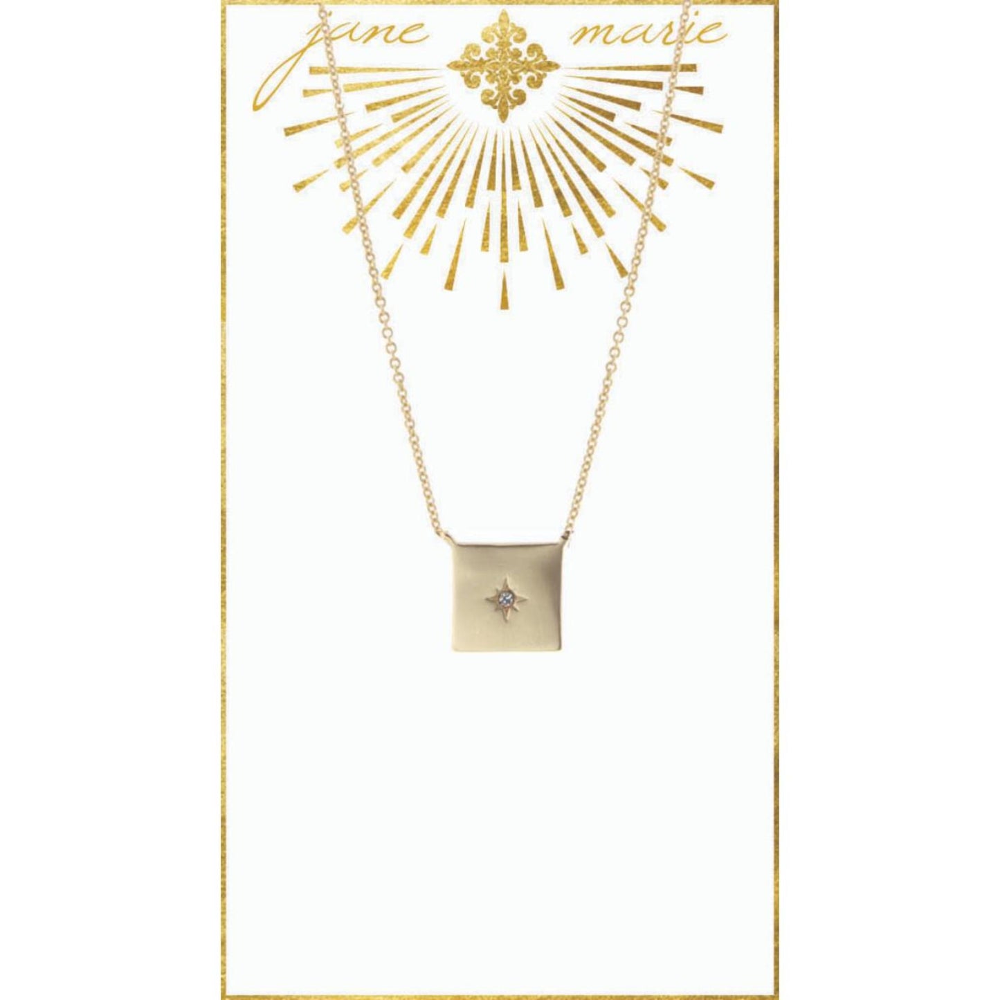 16" Gold Square Plate with Mini Starburst on Gold Chain Necklace, 3" Ext