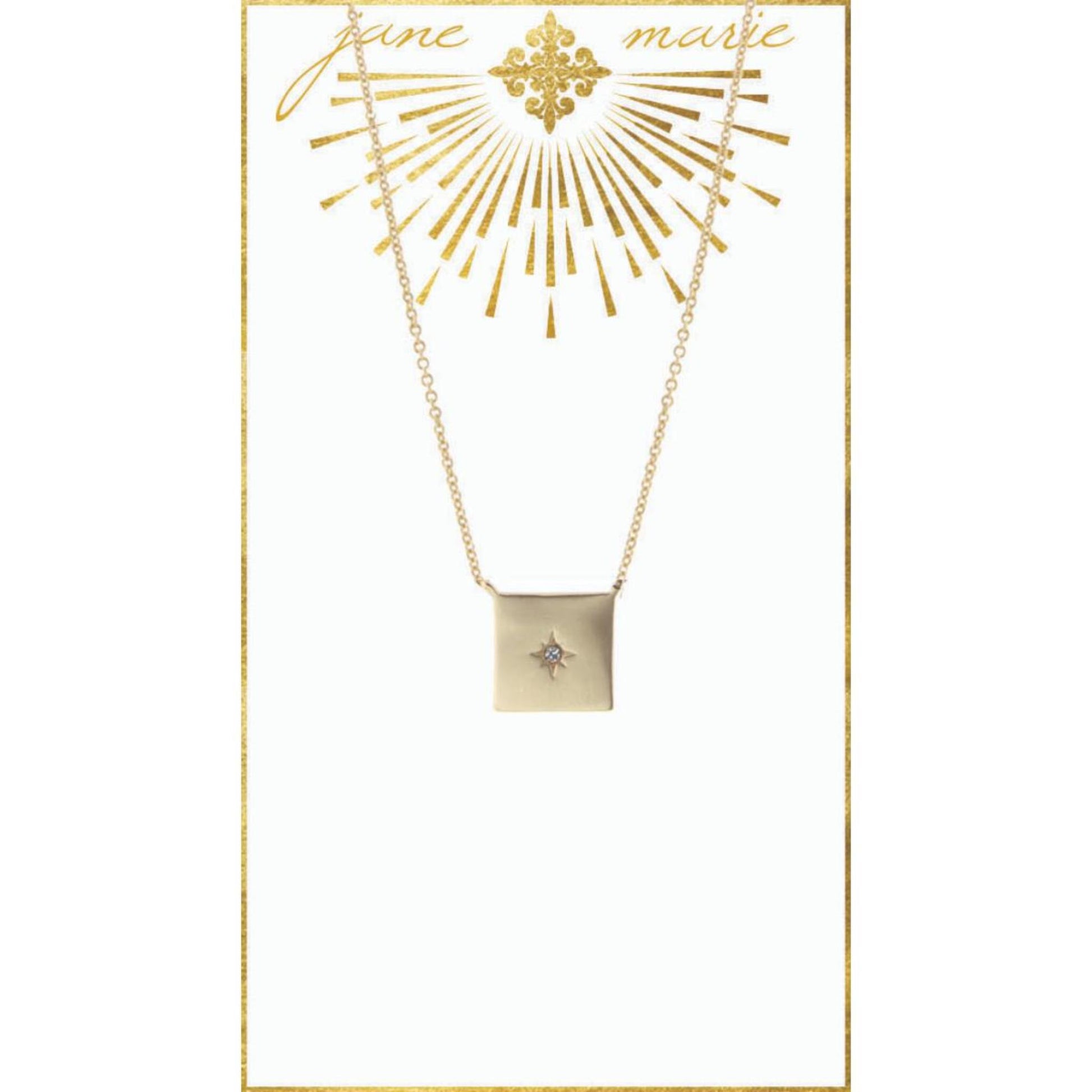 16" Gold Square Plate with Mini Starburst on Gold Chain Necklace, 3" Ext