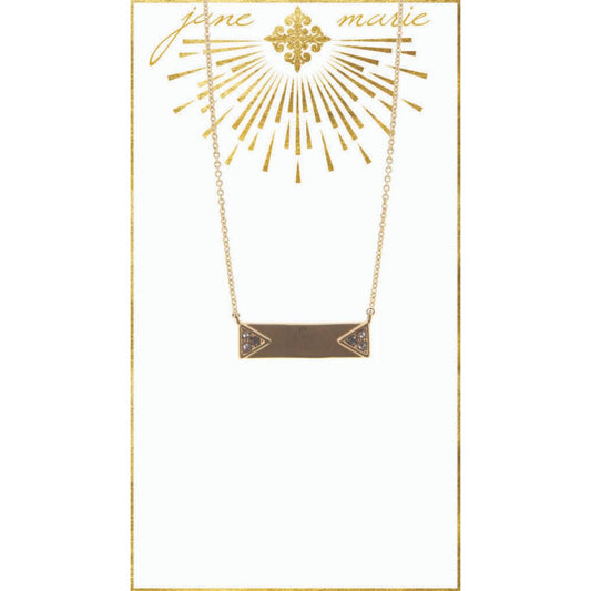 16" Gold Bar with Clear Rhinestone Triangles on Gold Chain Necklace, 3" Ext