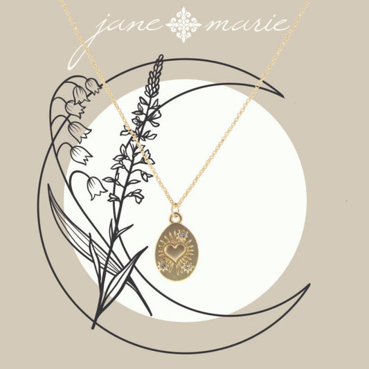 16" Oval with Heart and Rhinestones Necklace, 3" Ext