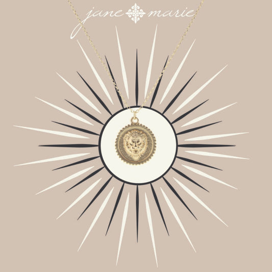 16" Lion Head on Gold Circle Necklace, 3" Ext