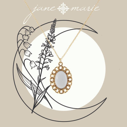 16" Gold Chain Surrounding White Enamel Oval Necklace, 3" Ext