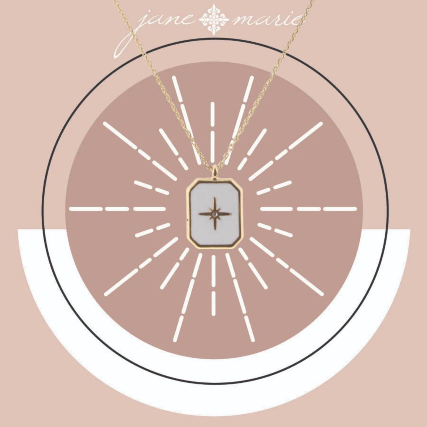 16" Rectangle with White Enamel and Gold Starburst Necklace, 3" Ext