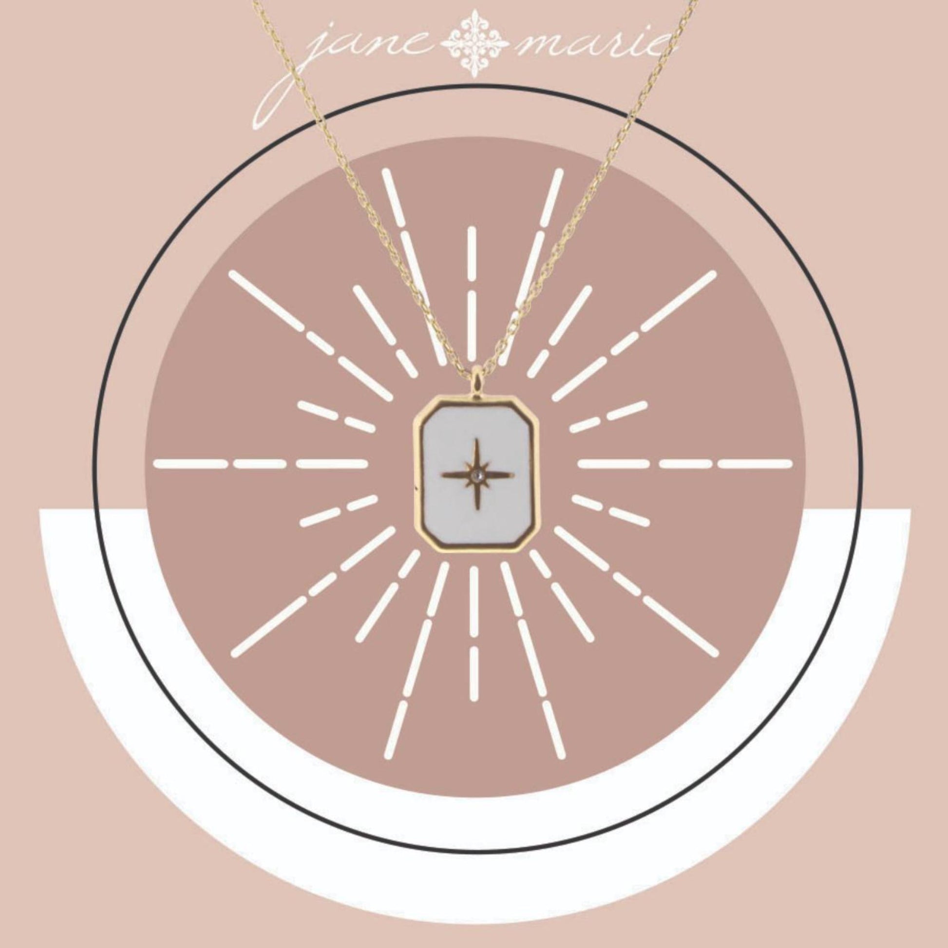 16" Rectangle with White Enamel and Gold Starburst Necklace, 3" Ext