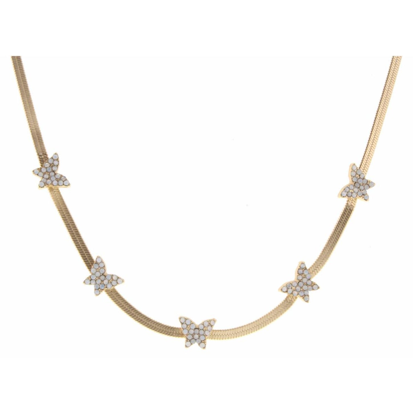 16" Snake Chain with Opal Butterflies Necklace, 3" Ext