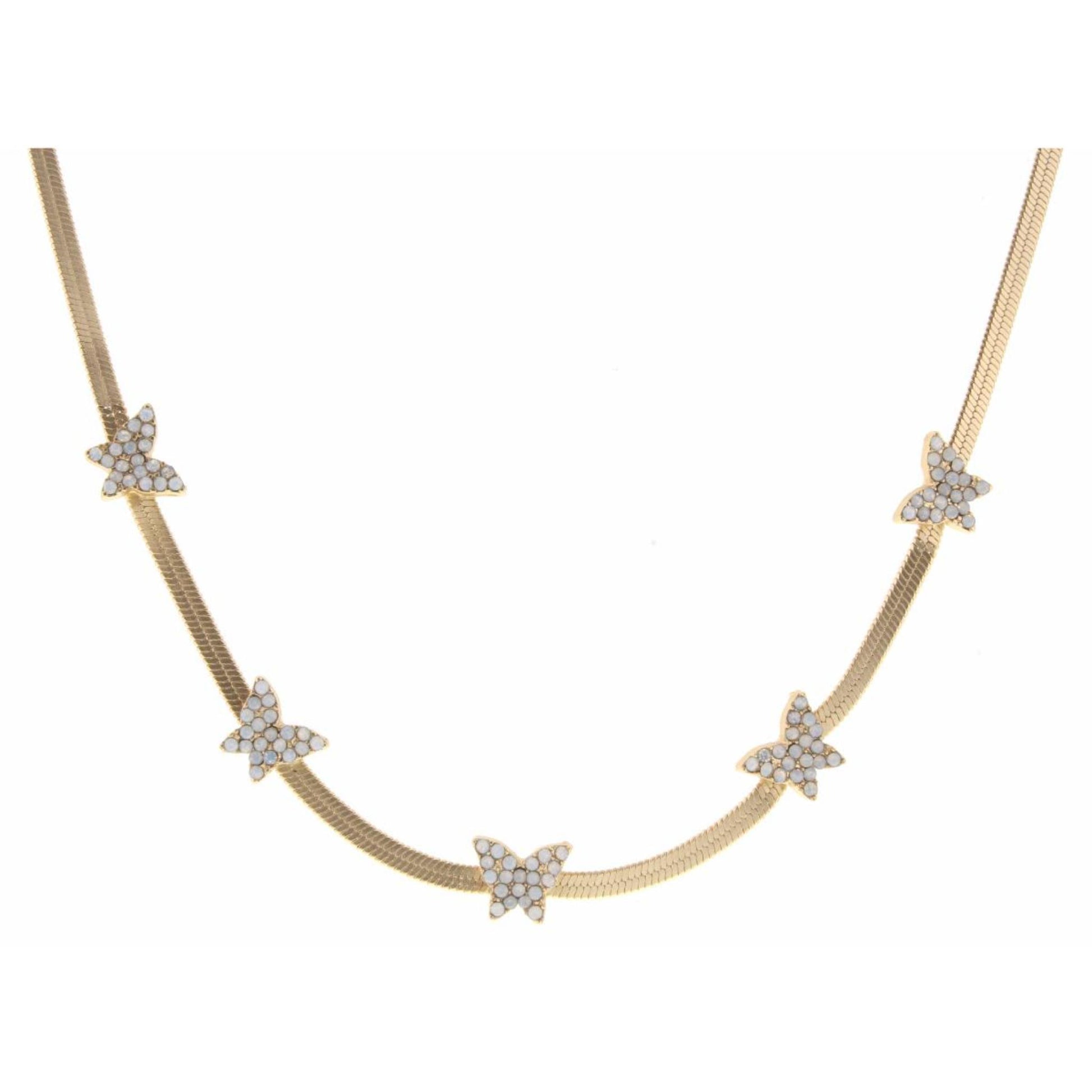 16" Snake Chain with Opal Butterflies Necklace, 3" Ext