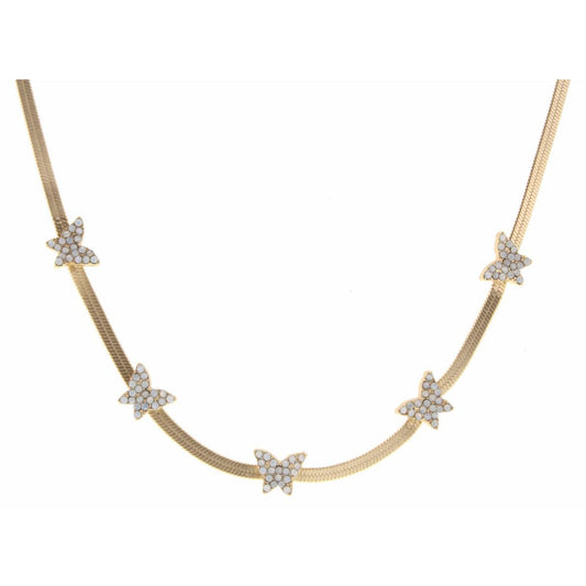 16" Snake Chain with Opal Butterflies Necklace, 3" Ext