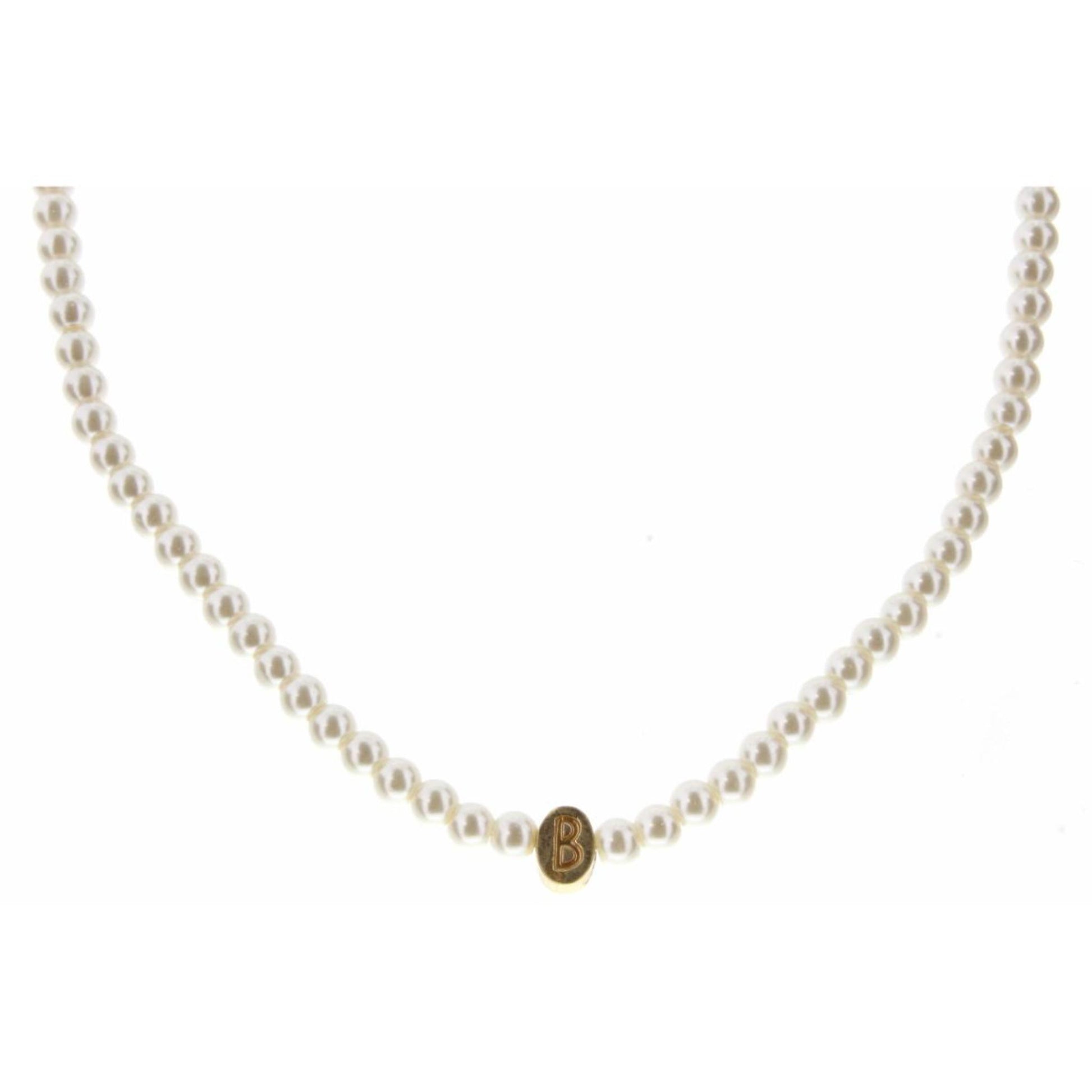 Kids 14" Gold "B" Initial on Pearl Strand Necklace, 3" Ext