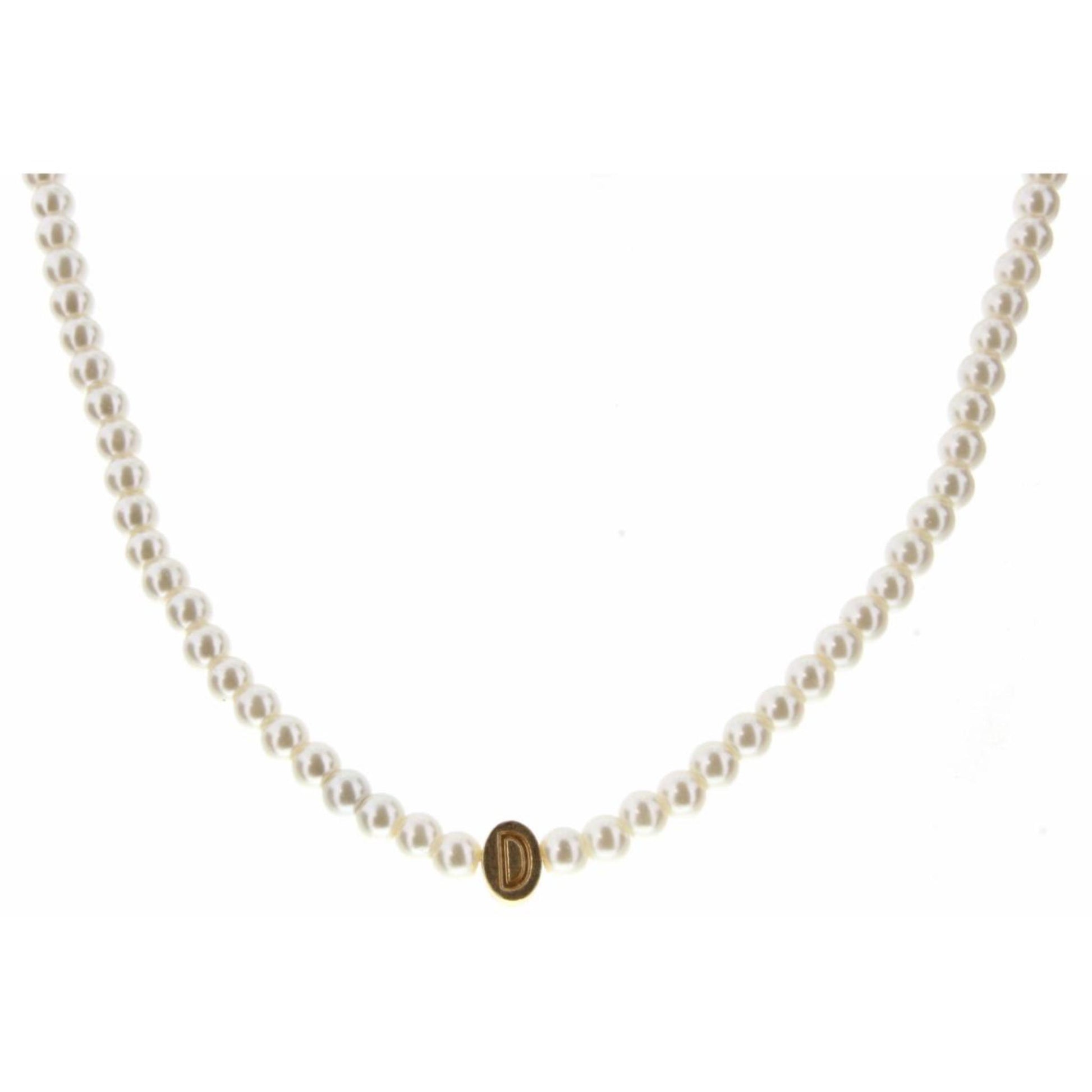 Kids 14" Gold "D" Initial on Pearl Strand Necklace, 3" Ext
