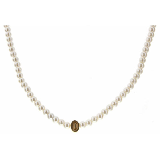 Kids 14" Gold "D" Initial on Pearl Strand Necklace, 3" Ext