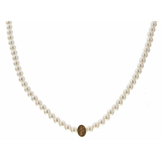 Kids 14" Gold "F" Initial on Pearl Strand Necklace, 3" Ext