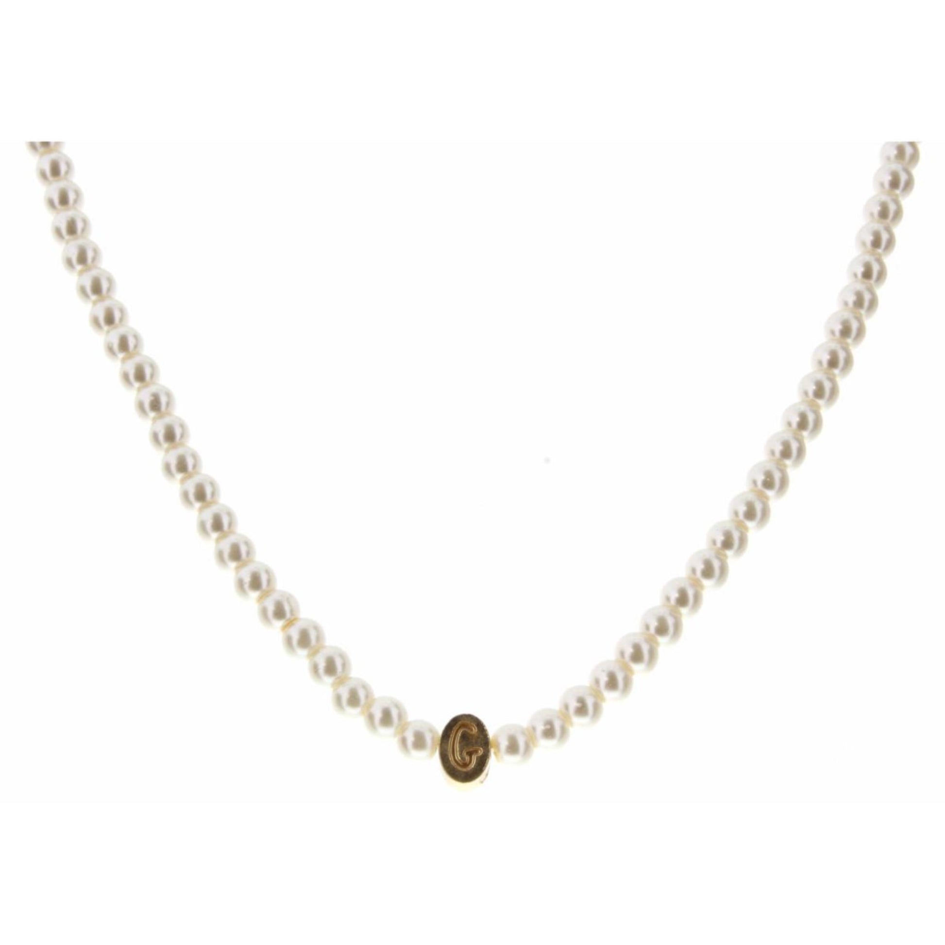 Kids 14" Gold "G" Initial on Pearl Strand Necklace, 3" Ext