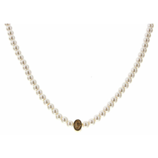 Kids 14" Gold "G" Initial on Pearl Strand Necklace, 3" Ext