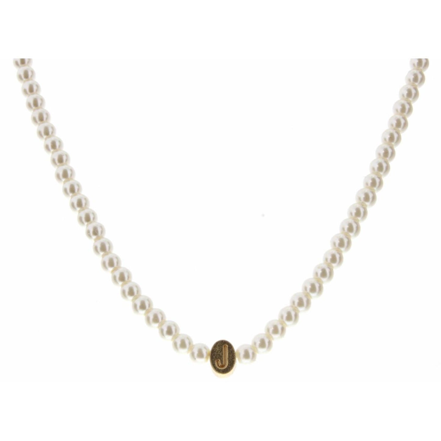 Kids 14" Gold "J" Initial on Pearl Strand Necklace, 3" Ext