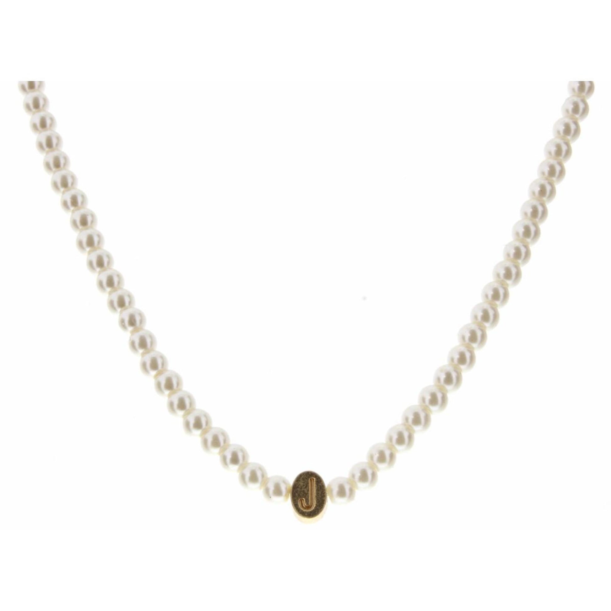 Kids 14" Gold "J" Initial on Pearl Strand Necklace, 3" Ext