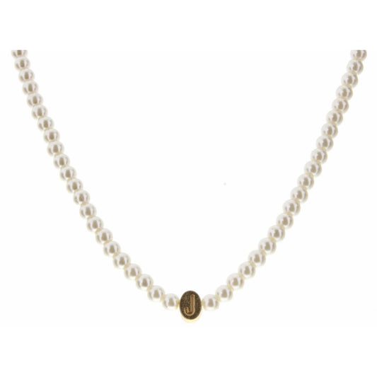 Kids 14" Gold "J" Initial on Pearl Strand Necklace, 3" Ext