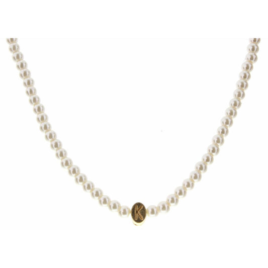 Kids 14" Gold "K" Initial on Pearl Strand Necklace, 3" Ext