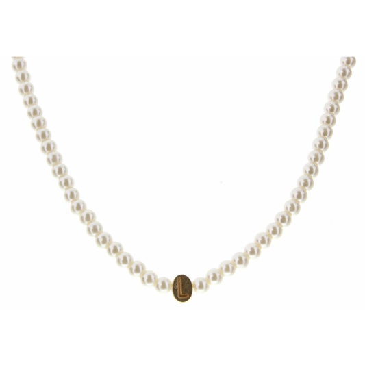 Kids 14" Gold "L" Initial on Pearl Strand Necklace, 3" Ext