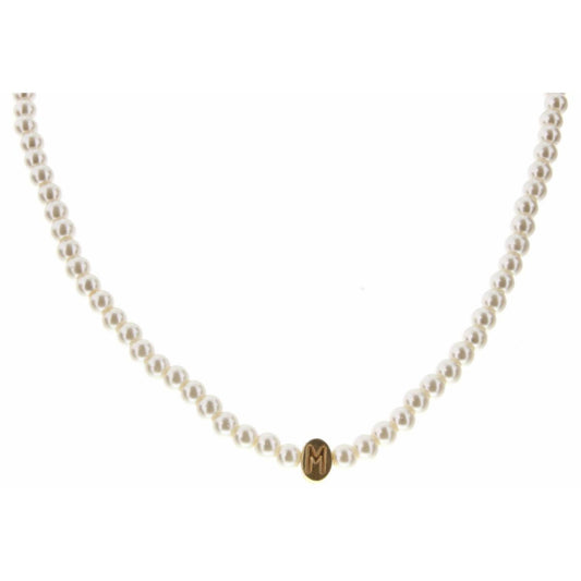 Kids 14" Gold "M" Initial on Pearl Strand Necklace, 3" Ext