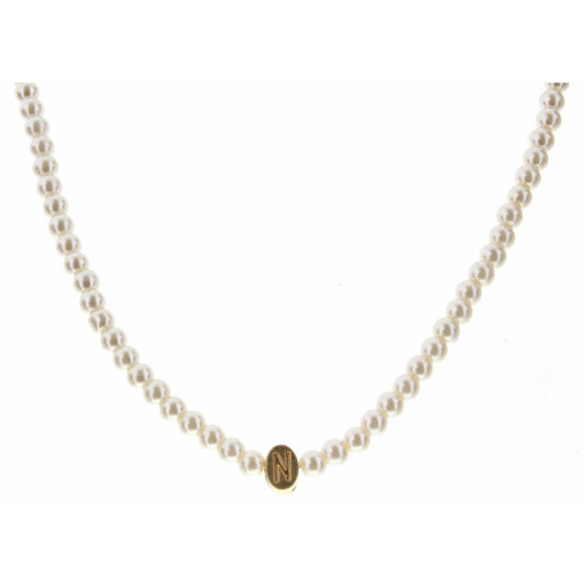 Kids 14" Gold "N" Initial on Pearl Strand Necklace, 3" Ext