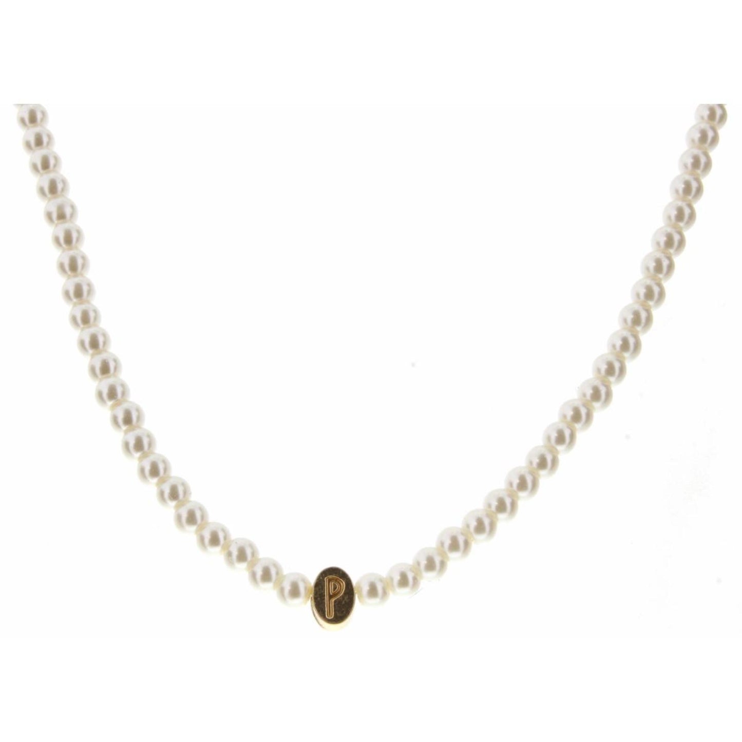 Kids 14" Gold "P" Initial on Pearl Strand Necklace, 3" Ext