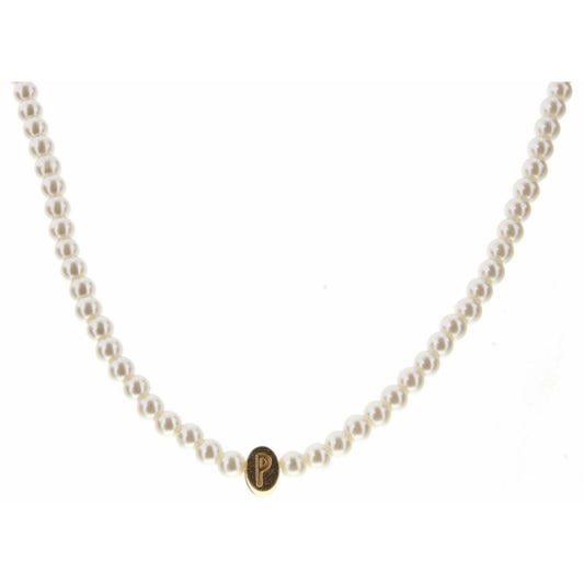 Kids 14" Gold "P" Initial on Pearl Strand Necklace, 3" Ext