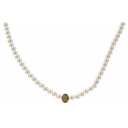 Kids 14" Gold "R" Initial on Pearl Strand Necklace, 3" Ext