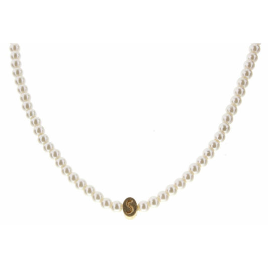 Kids 14" Gold "S" Initial on Pearl Strand Necklace, 3" Ext