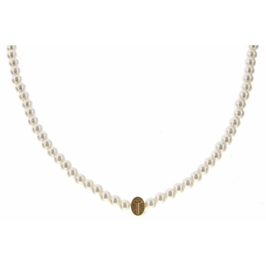 Kids 14" Gold "T" Initial on Pearl Strand Necklace, 3" Ext
