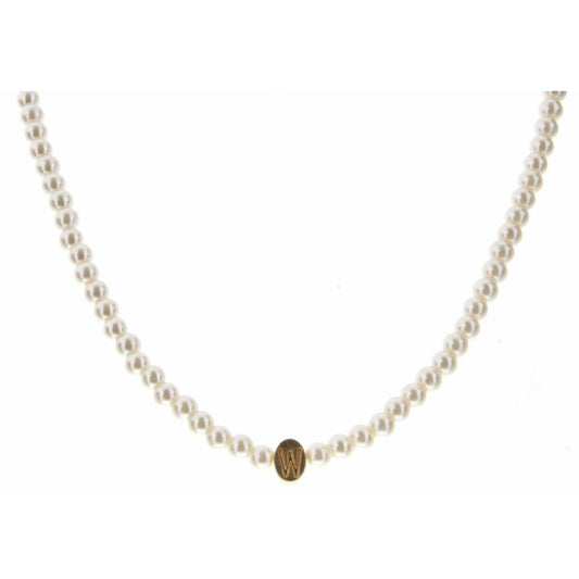 Kids 14" Gold "W" Initial on Pearl Strand Necklace, 3" Ext
