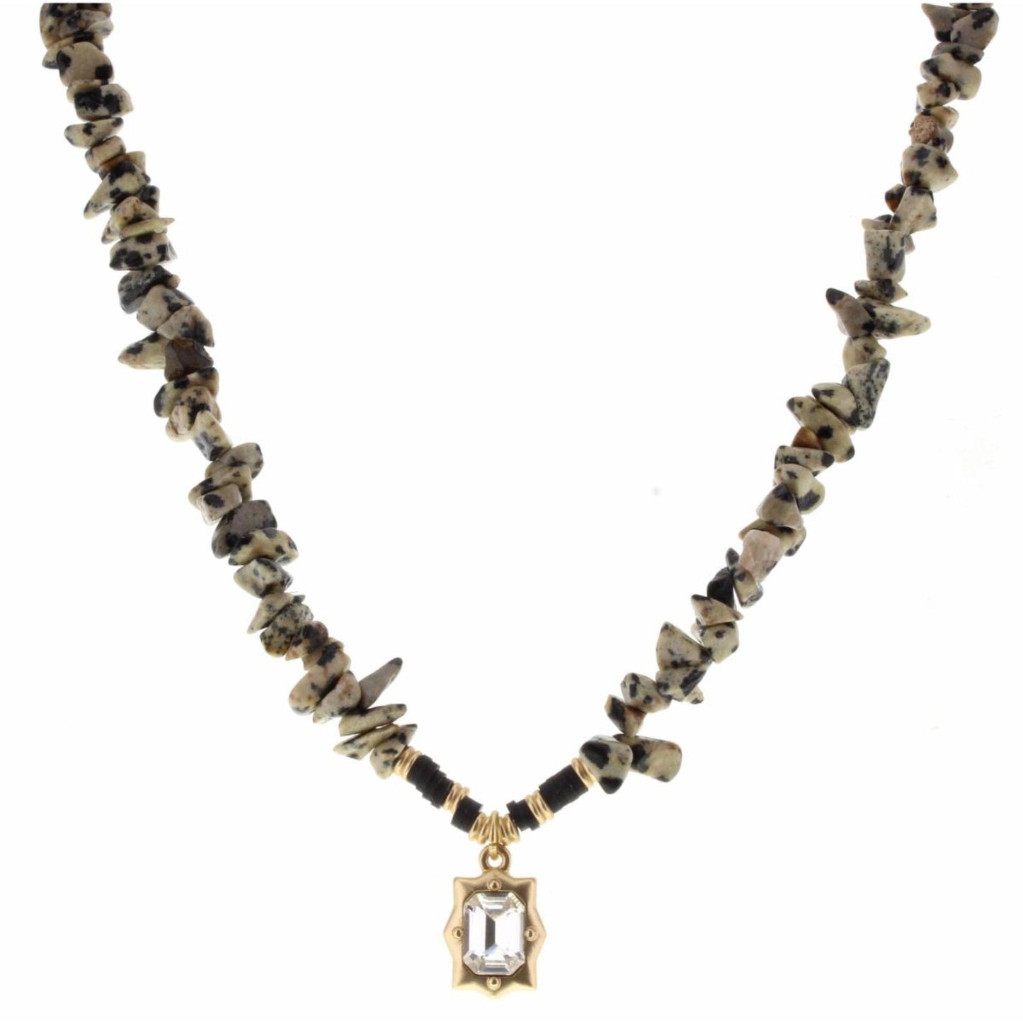 16" Natural Dalmation Body, Clear Crystal Rectangle Charm Necklace, 3" Ext