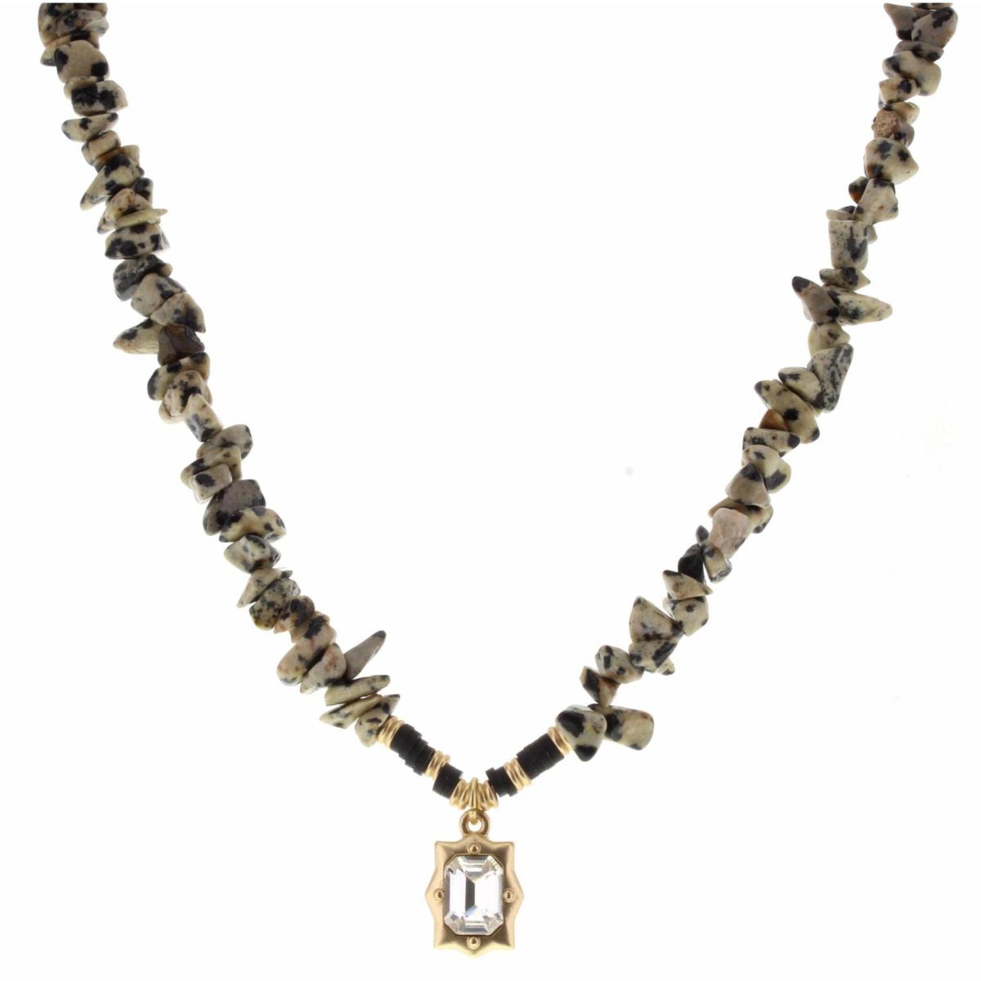 16" Natural Dalmation Body, Clear Crystal Rectangle Charm Necklace, 3" Ext
