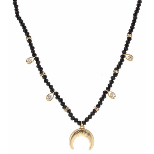 16" Jet Body with Teardrop and Doublehorn Charm Necklace, 3" Ext