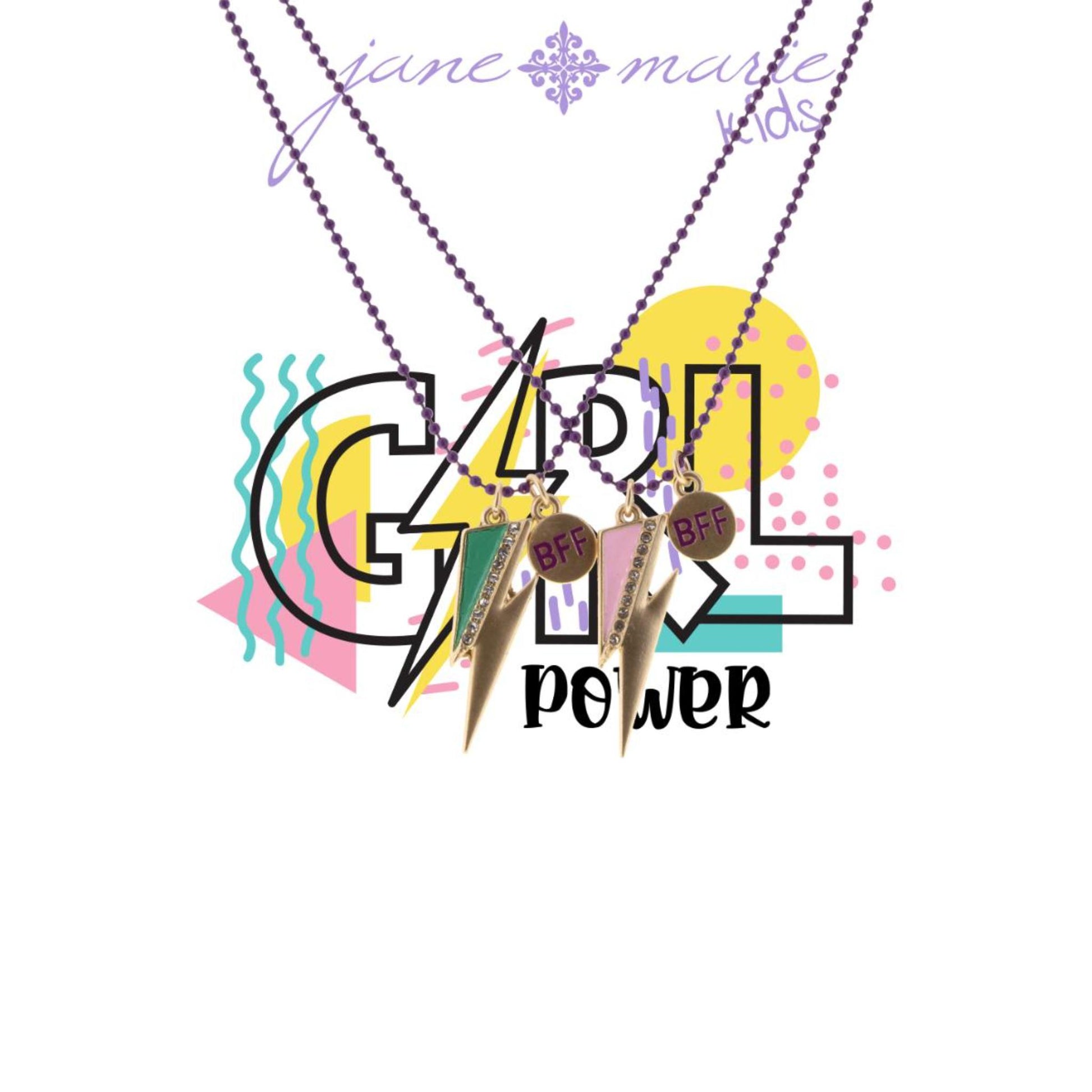 Kids 14" "BFF" Purple Chain, Pink Lightning + Teal Lightning, 3" Ext